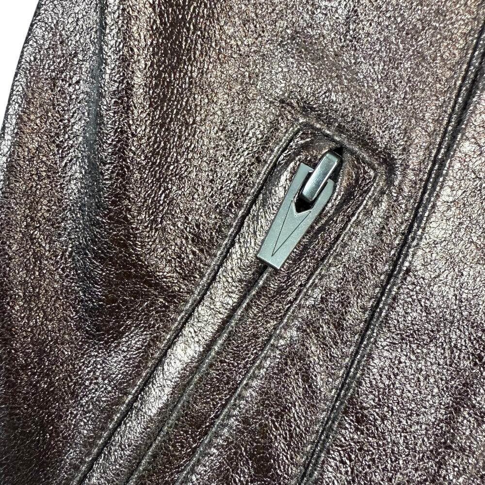 VEDA NYC metallic bronze lamb leather fitted cropped biker jacket - Picture 12 of 16